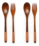 Juego 4 Utensilios Madera Natural | Cucharas y Tenedores Ecológicos