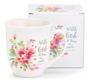 Taza Porcelana "Con Dios Todo Es Posible" 16oz — Con Caja Regalo