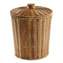 Cubo de basura de mimbre con tapa, cesta tejida redonda para residuos, cesta de almacenamiento