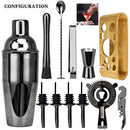 Kit de Barman Profesional 12 Piezas con Soporte de Bambú y Coctelera