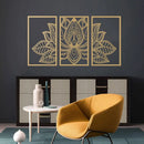Escultura de Pared Mandala Loto Dorado en Metal Set x3 Decoración