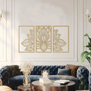 Escultura de Pared Mandala Loto Dorado en Metal Set x3 Decoración