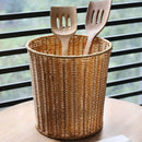 Cubo de basura de mimbre con tapa, cesta tejida redonda para residuos, cesta de almacenamiento