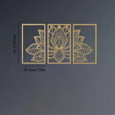 Escultura de Pared Mandala Loto Dorado en Metal Set x3 Decoración