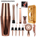 Kit de Barman Profesional 12 Piezas con Soporte de Bambú y Coctelera