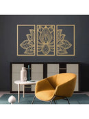 Escultura de Pared Mandala Loto Dorado en Metal Set x3 Decoración