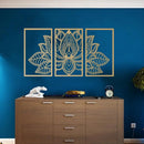Escultura de Pared Mandala Loto Dorado en Metal Set x3 Decoración