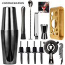 Kit de Barman Profesional 12 Piezas con Soporte de Bambú y Coctelera