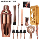 Kit de Barman Profesional 12 Piezas con Soporte de Bambú y Coctelera